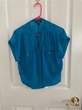 Bebe Teal Sleeveless Utility Button Front Blouse XXS